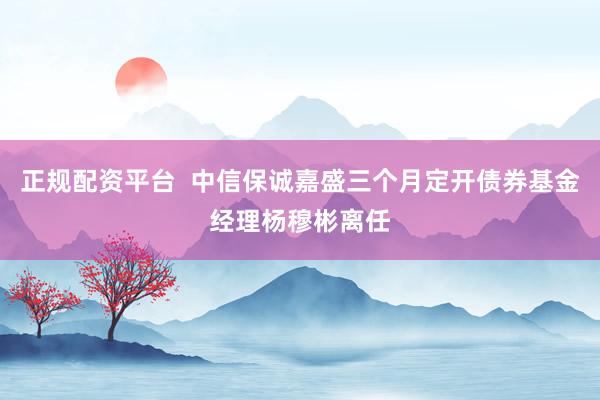 正规配资平台  中信保诚嘉盛三个月定开债券基金经理杨穆彬离任