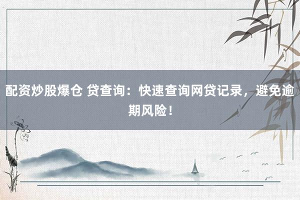 配资炒股爆仓 贷查询：快速查询网贷记录，避免逾期风险！