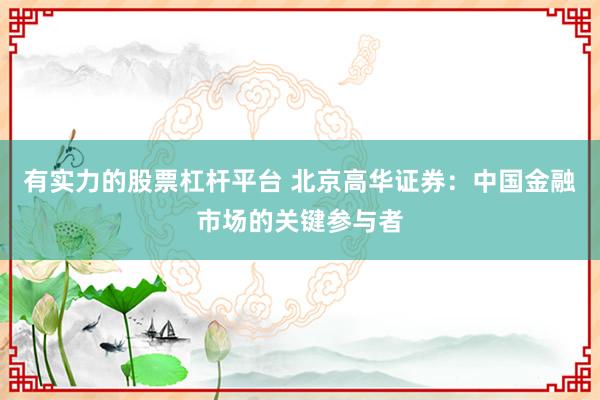 有实力的股票杠杆平台 北京高华证券：中国金融市场的关键参与者