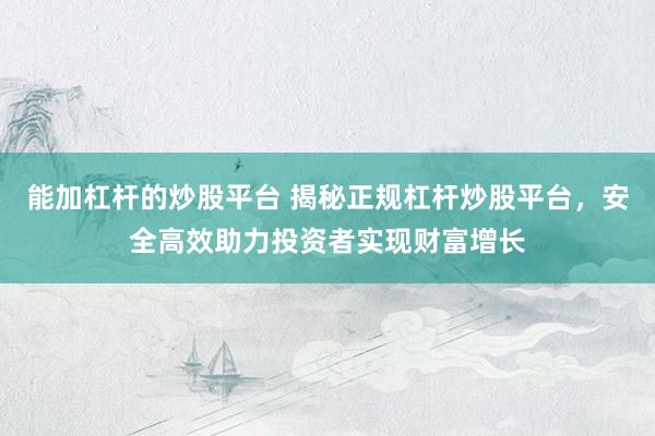 能加杠杆的炒股平台 揭秘正规杠杆炒股平台，安全高效助力投资者实现财富增长