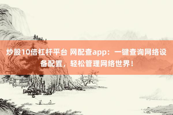 炒股10倍杠杆平台 网配查app：一键查询网络设备配置，轻松管理网络世界！