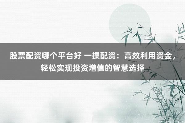 股票配资哪个平台好 一操配资:高效利用资金,轻松实现投资增值的智慧选择