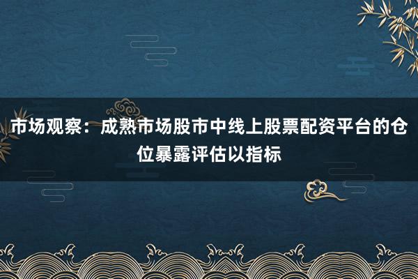 市场观察：成熟市场股市中线上股票配资平台的仓位暴露评估以指标